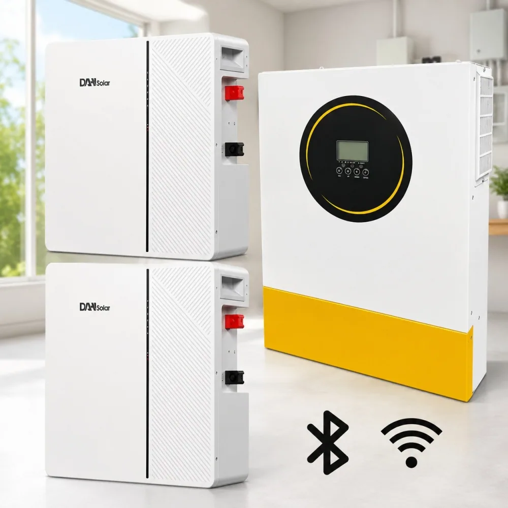 11 кВт Комплект Гібридний інвертор Anenji з Wi-Fi + 2 акумулятора DAH Solar 51.2V 100Ah, BMS, Bluetooth для резервного живлення