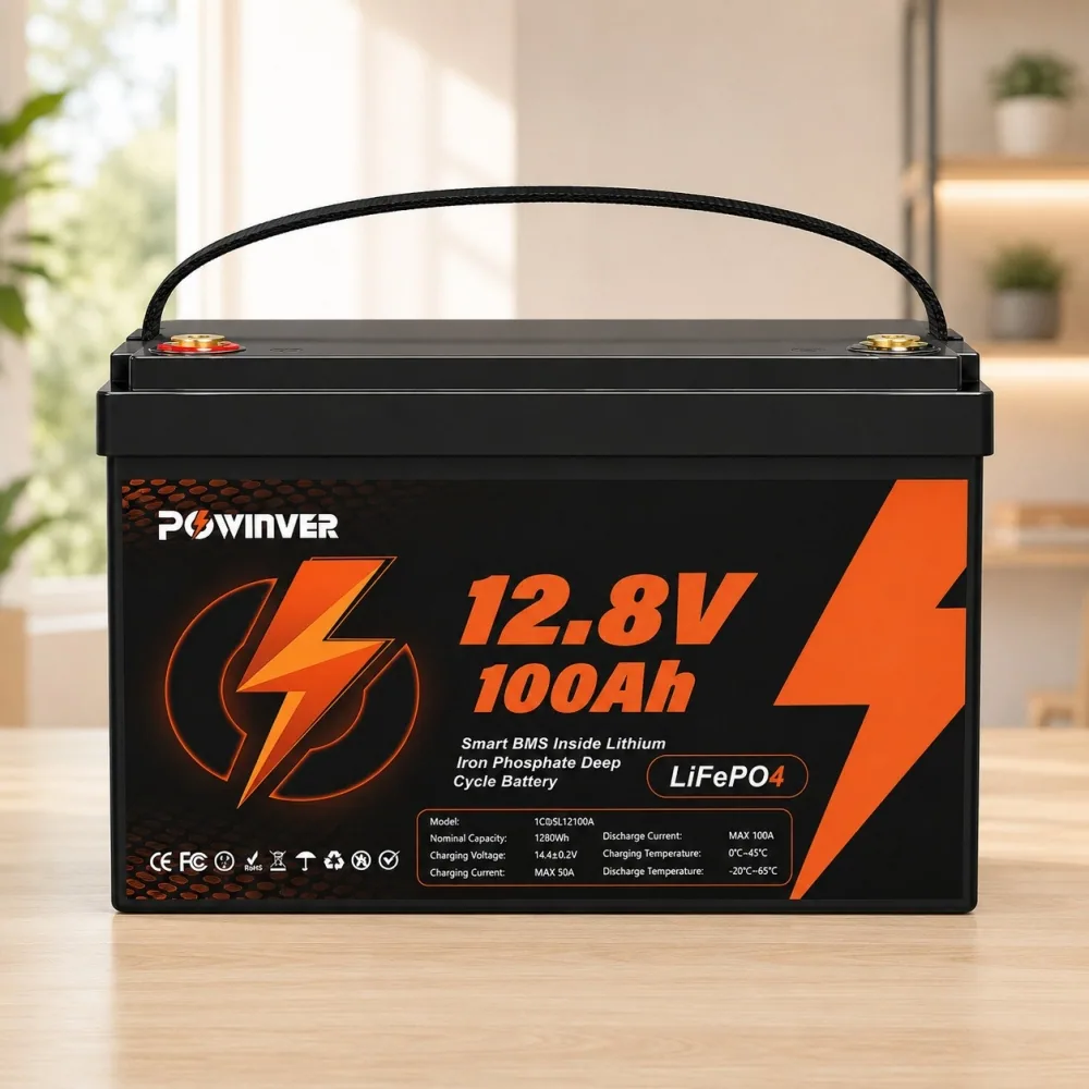 LiFePO4 12V 100Ah Акумулятор Powinver 1280Wh, 100A, BMS