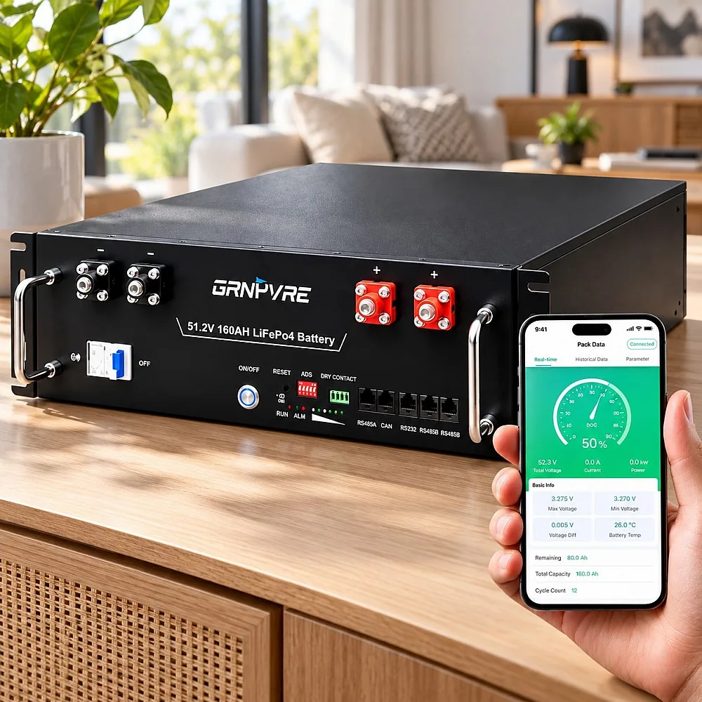 LiFePO4 51,2V 100Ah Акумулятор GRNYVRE, BMS, з Bluetoooth для систем резервного живлення будинку