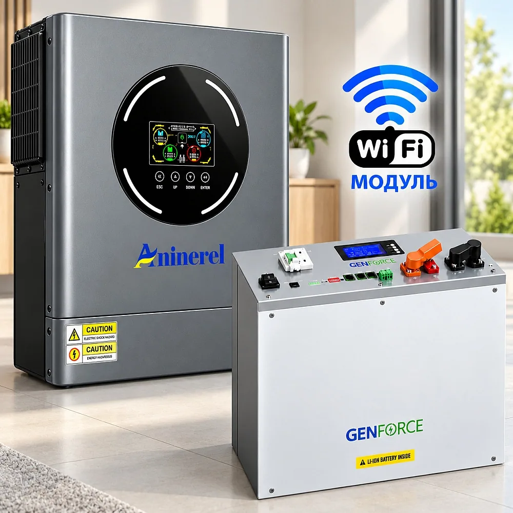 11 кВт LiFePO4 Комплект інвертор Aninerel, Wi-Fi Produced by Anenji + акумулятор GENFORCE 51.2V 100Ah, Smart BMS, настінний